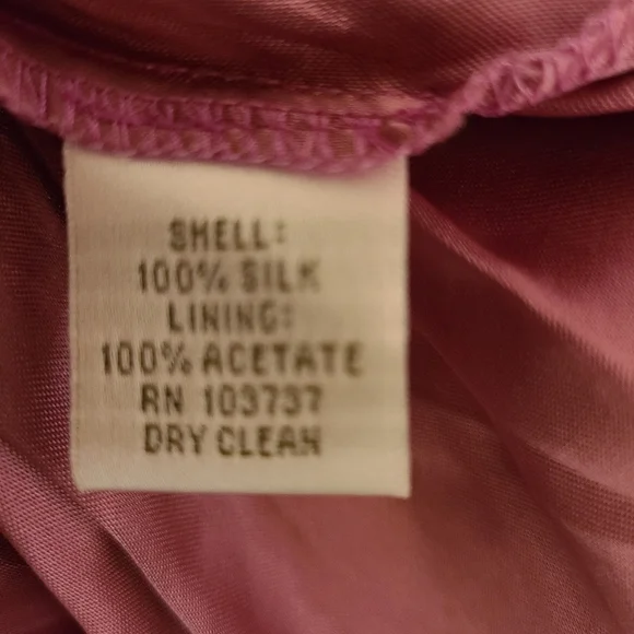 Donna Morgan 100% Silk dress violet beaded pink crepe rushed fit flare - Picture 6 of 6